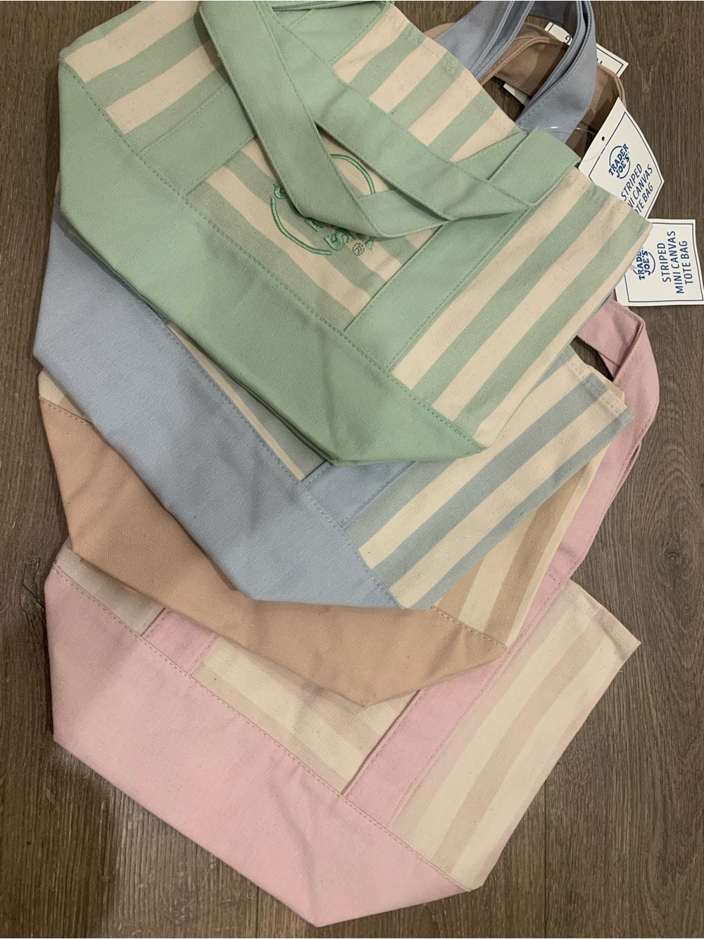Trader Joe’s Mini tote Stripe Canvas Tote Bags Pastel Neutral NEW